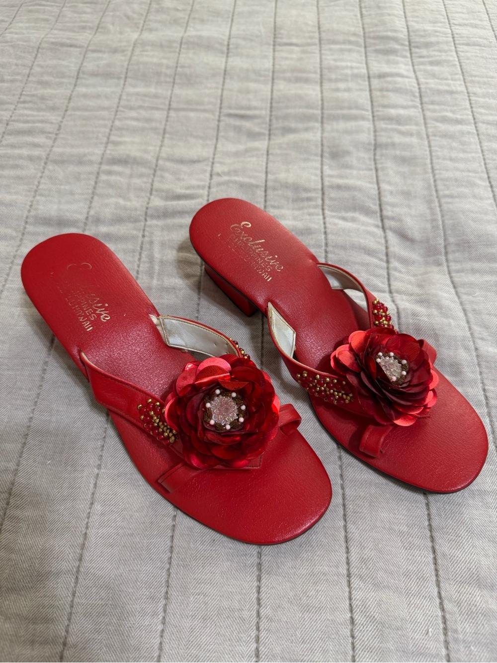 Red Floral Slide Sandals for Women